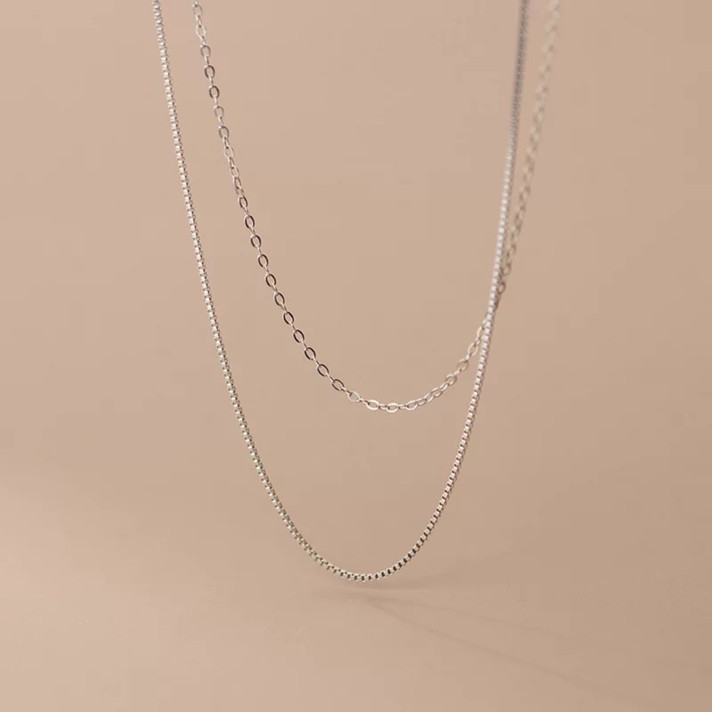 Silver Double Layered Chain Necklace 925 Sterling Silver